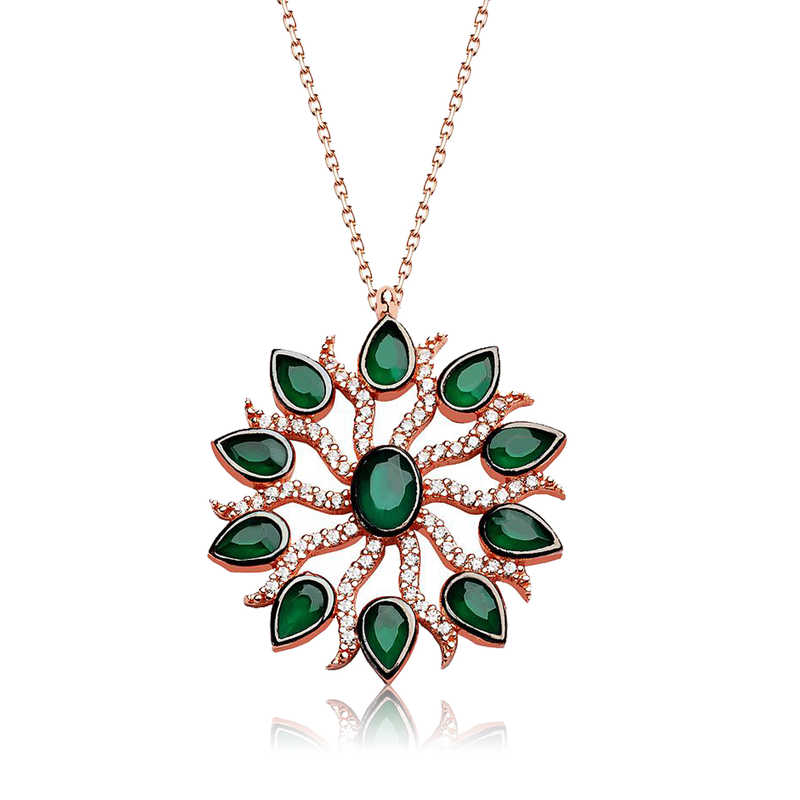 Silver Green Sun Women’s Necklace