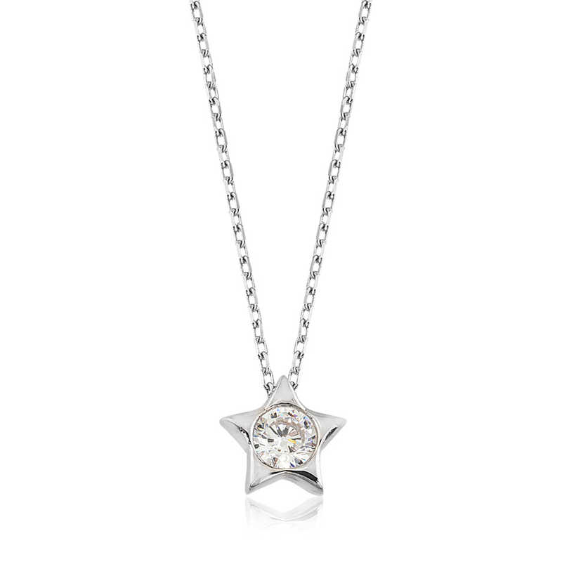 Silver Single Stone Star Women’s Necklace