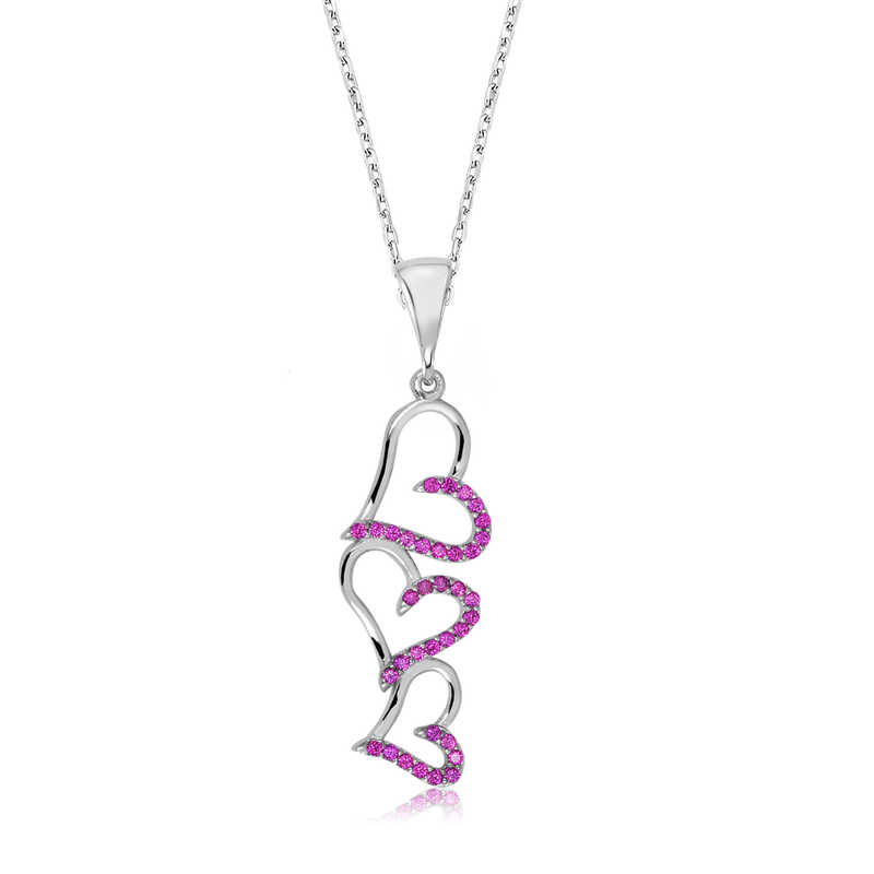 Silver Pink Three Heart Women’s Necklace