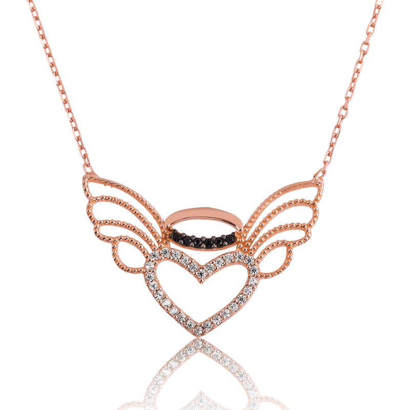 Silver Heart Angel Wing Women’s Necklace