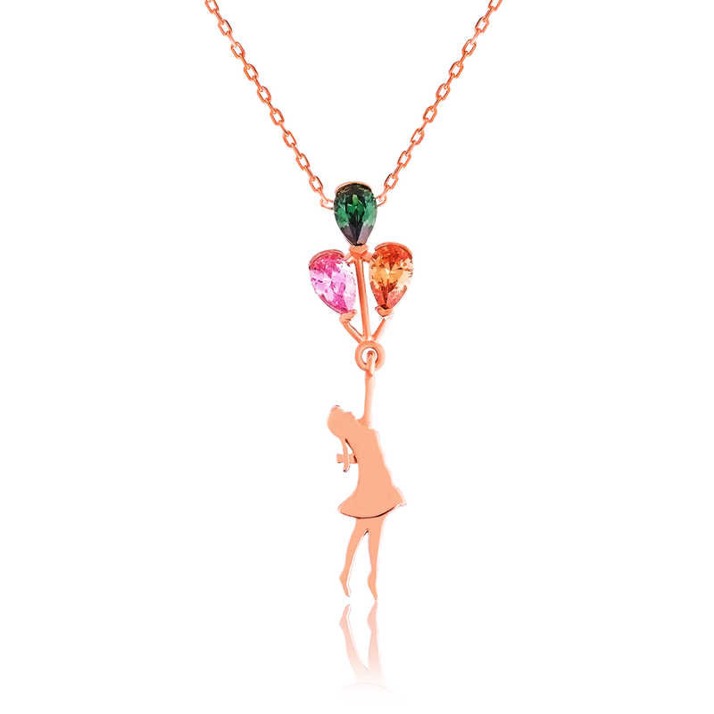 Silver Balloon Holding Girl Necklace