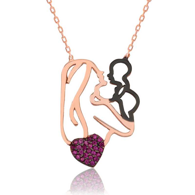 Silver Heart Mother and Child Necklace