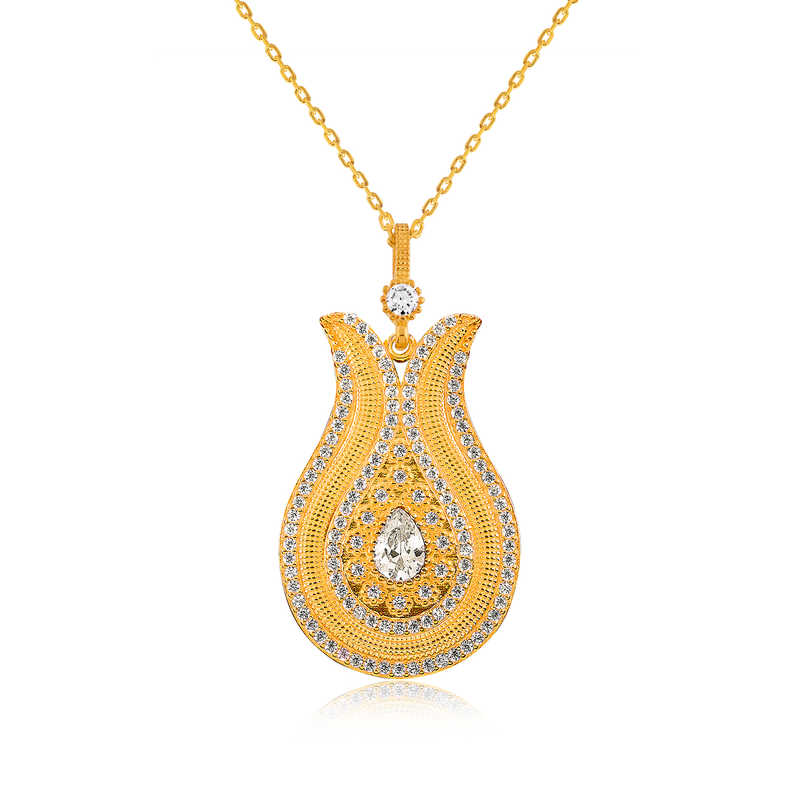 Silver Drop Stone Tulip Women’s Necklace
