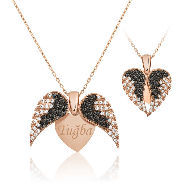 Silver Rose Heart Name Necklace for Women