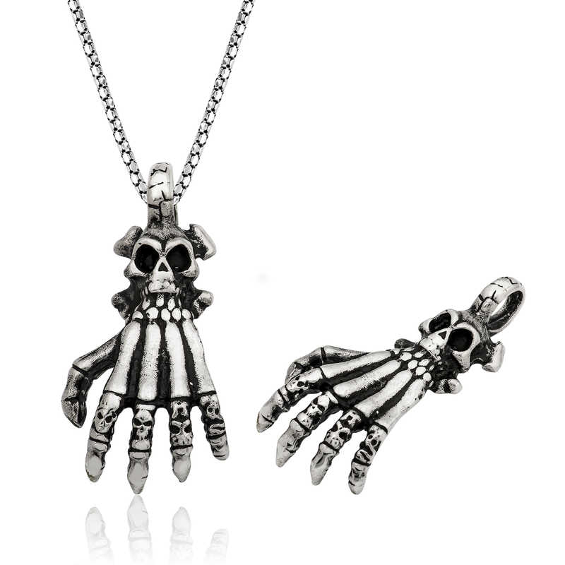 Silver Skull Hand Men’s Necklace