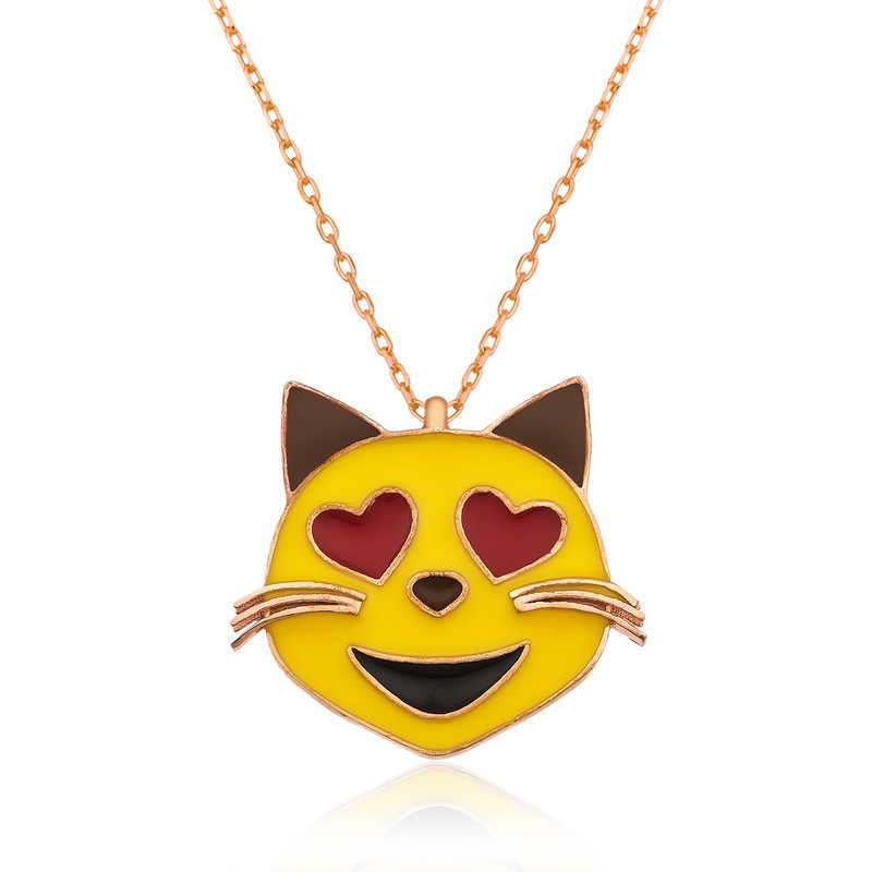 Silver Heart-Eyed Cat Emoji Women’s Necklace