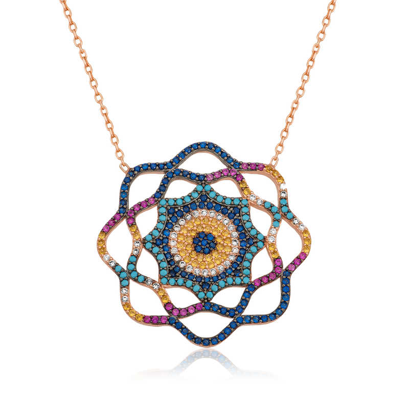 Silver Sun of Life Evil Eye Necklace for Women