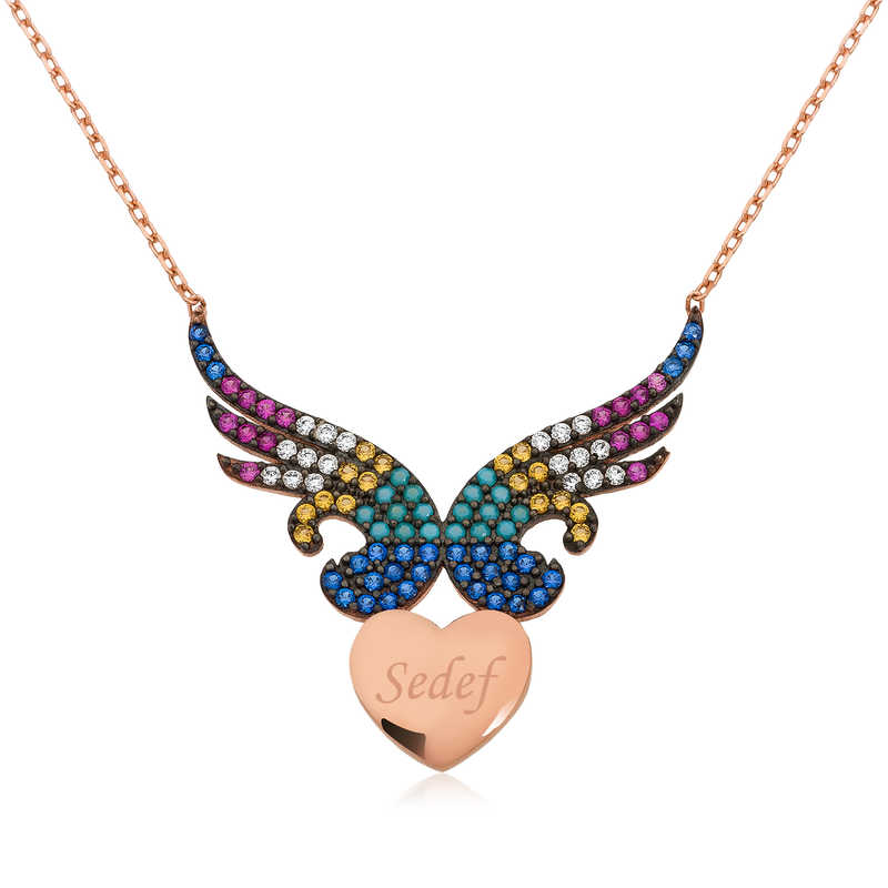 Silver Personalized Winged Heart Necklace for Women