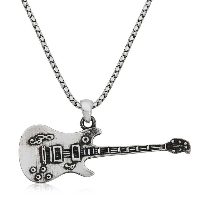 Silver Electric Guitar Men’s Necklace