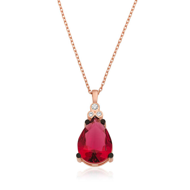 Silver Red Topaz Drop Necklace