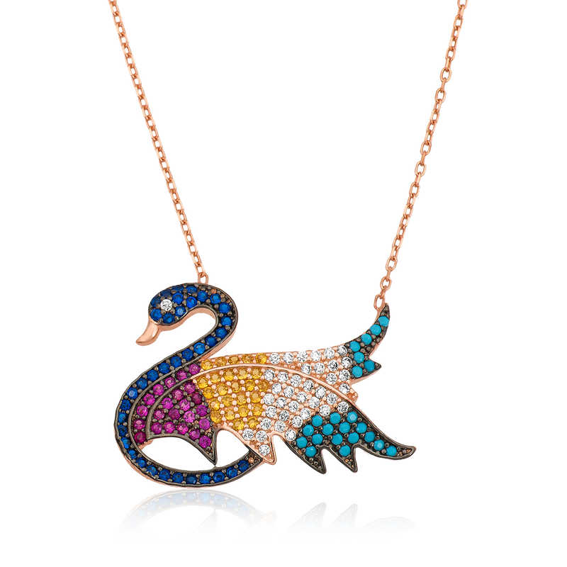 Silver Colored Stone Swan Necklace