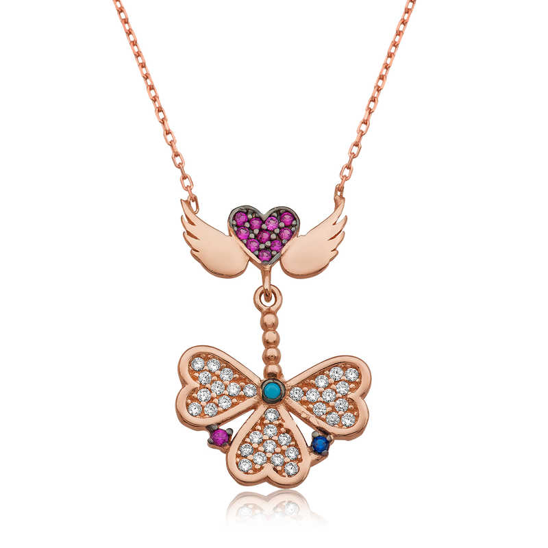 Silver Angel Winged Clover Necklace