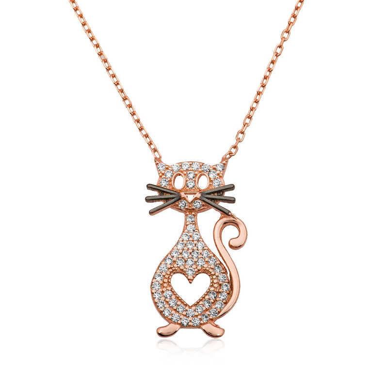 Silver Heart Cat Necklace