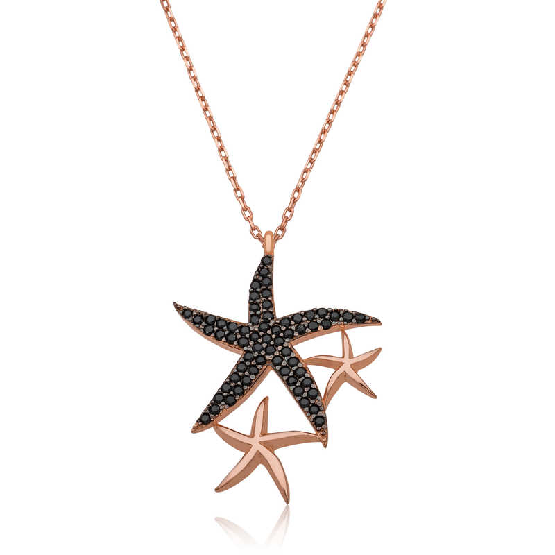 Silver Black Stone Starfish Necklace for Women