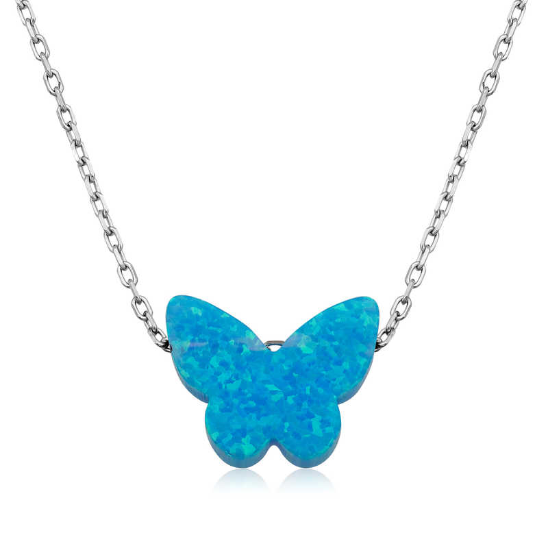 Silver Blue Opal Stone Butterfly Women’s Necklace