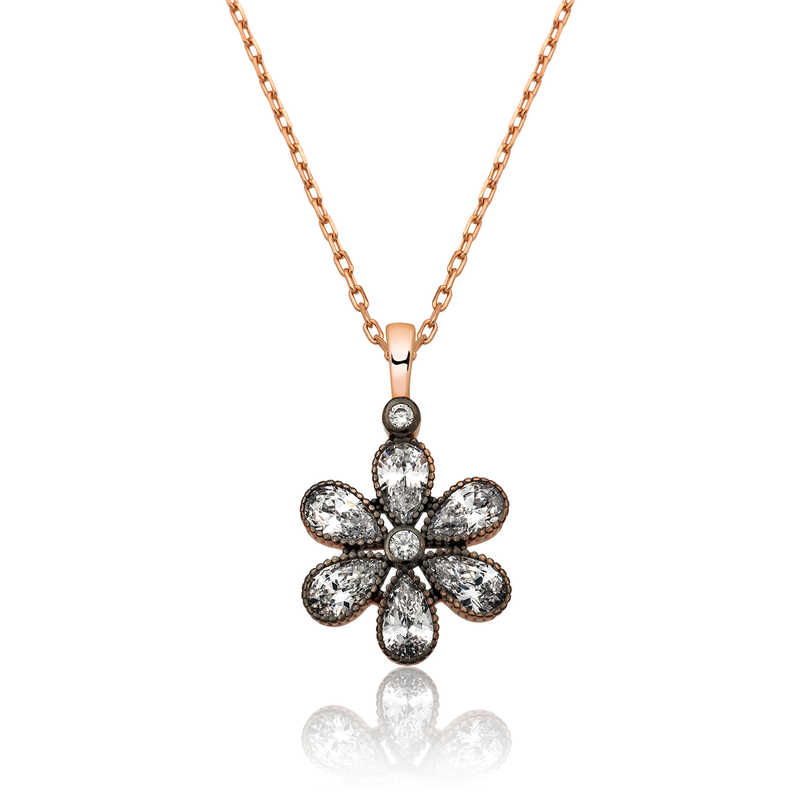 Silver Rose Diamond Mounted Flower Women’s Necklace