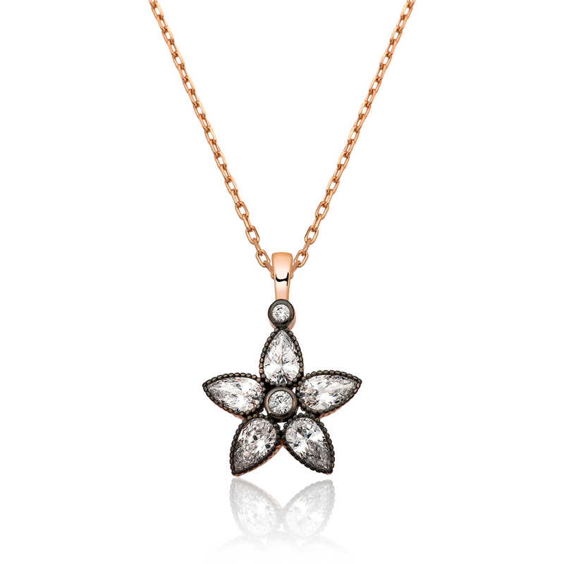 Silver Rose Diamond Mounted Flower Women’s Necklace