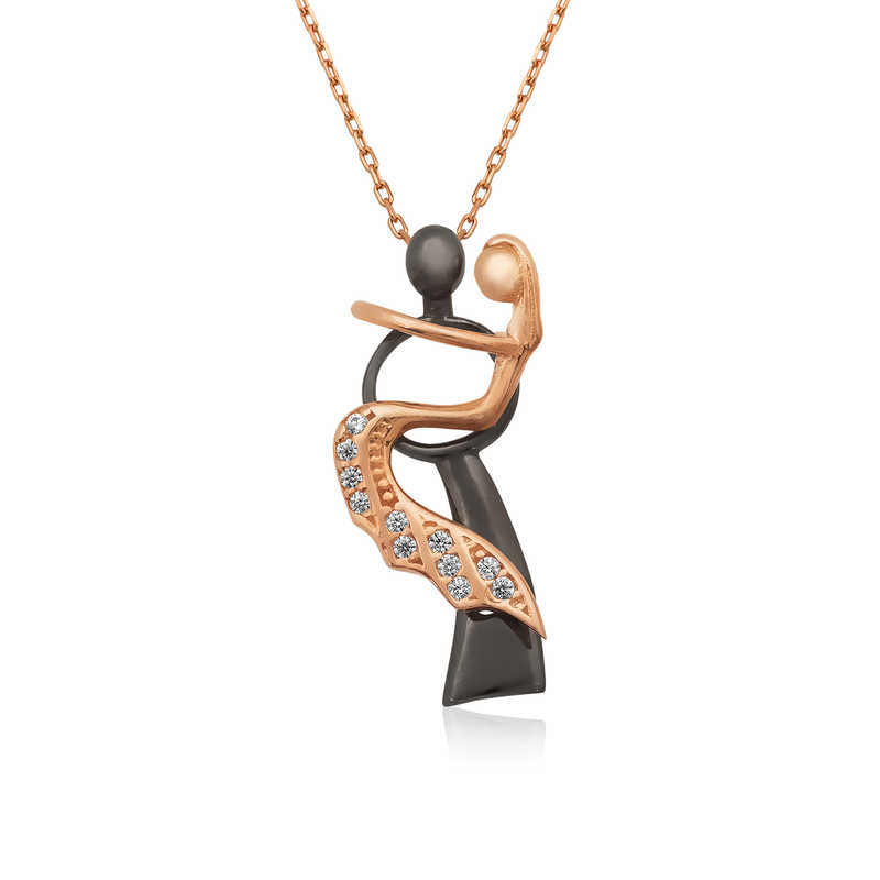 Silver Rose Dancing Couple Necklace for Women