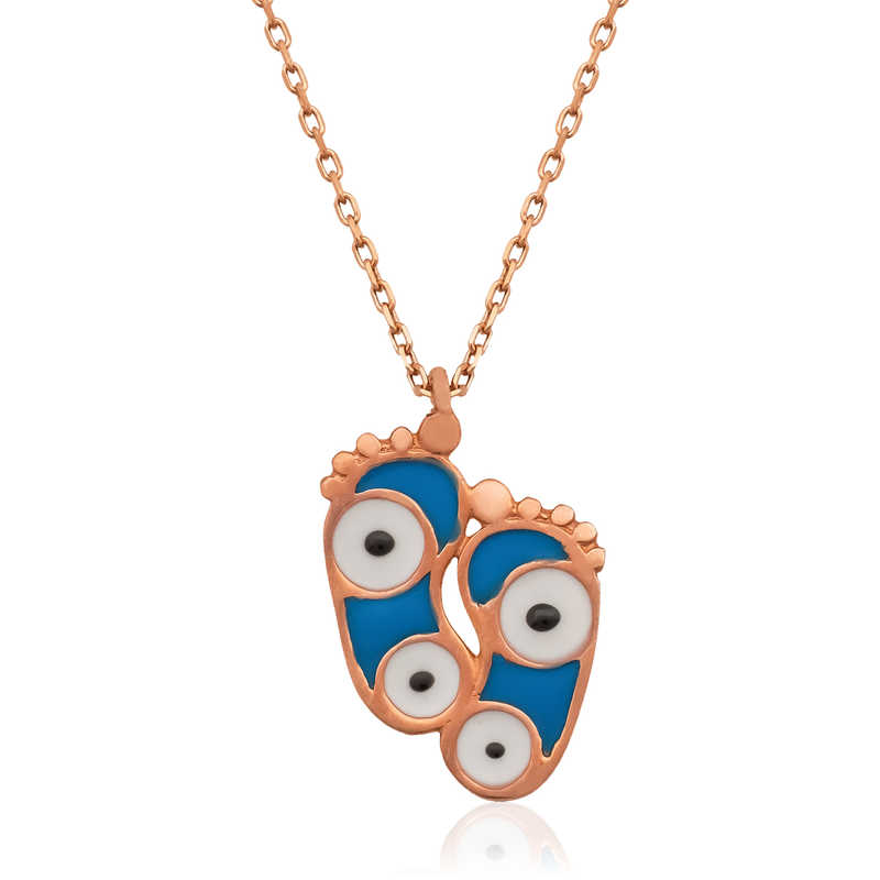 Silver Rose Evil Eye Footprint Women’s Necklace