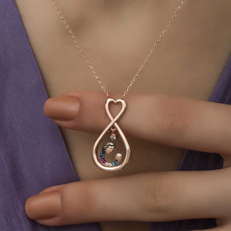 Silver Rose Infinite Heart Mother and Child Necklace