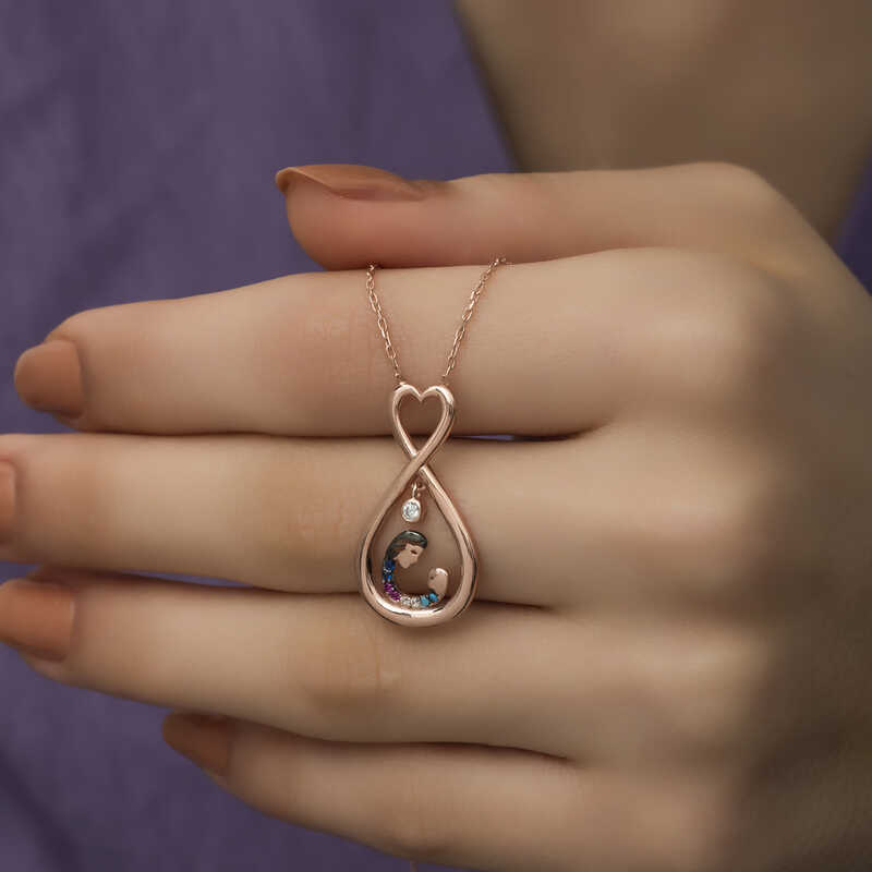 Silver Rose Infinite Heart Mother and Child Necklace