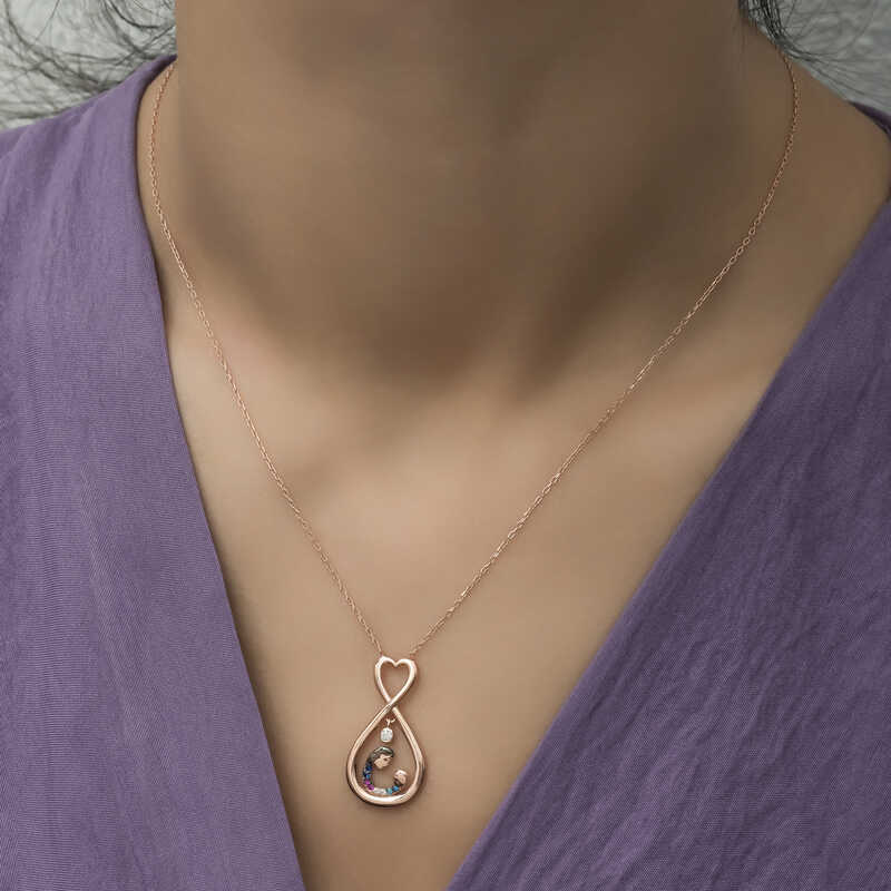 Silver Rose Infinite Heart Mother and Child Necklace