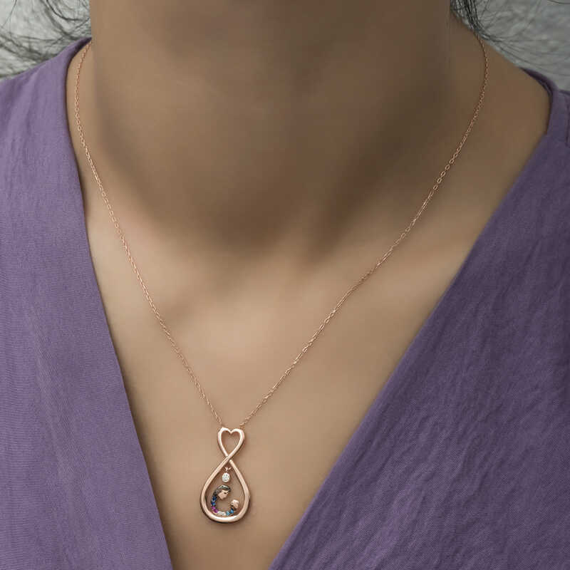 Silver Rose Infinite Heart Mother and Child Necklace