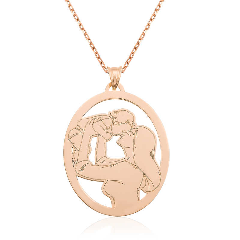 Silver Rose Mother and Baby Necklace