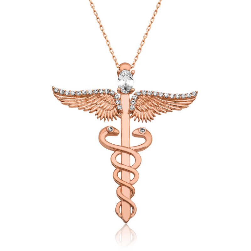 Silver Medical Symbol Caduceus Women’s Necklace