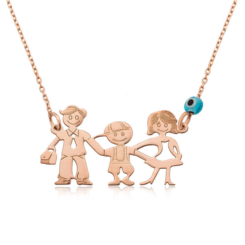 Silver Rose Happy Family Necklace for Women