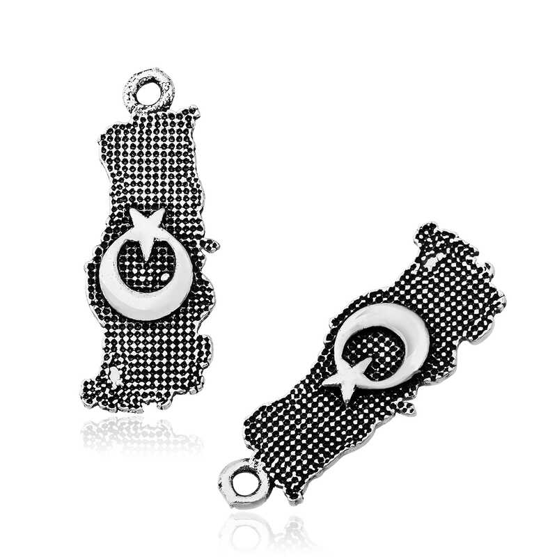 Silver Turkish Flag Prayer Beads Tassel with Star and Crescent Motif