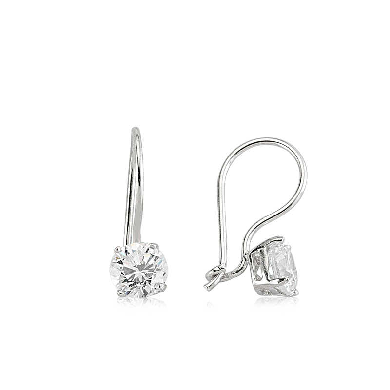 Silver Single Stone Dangle Earrings