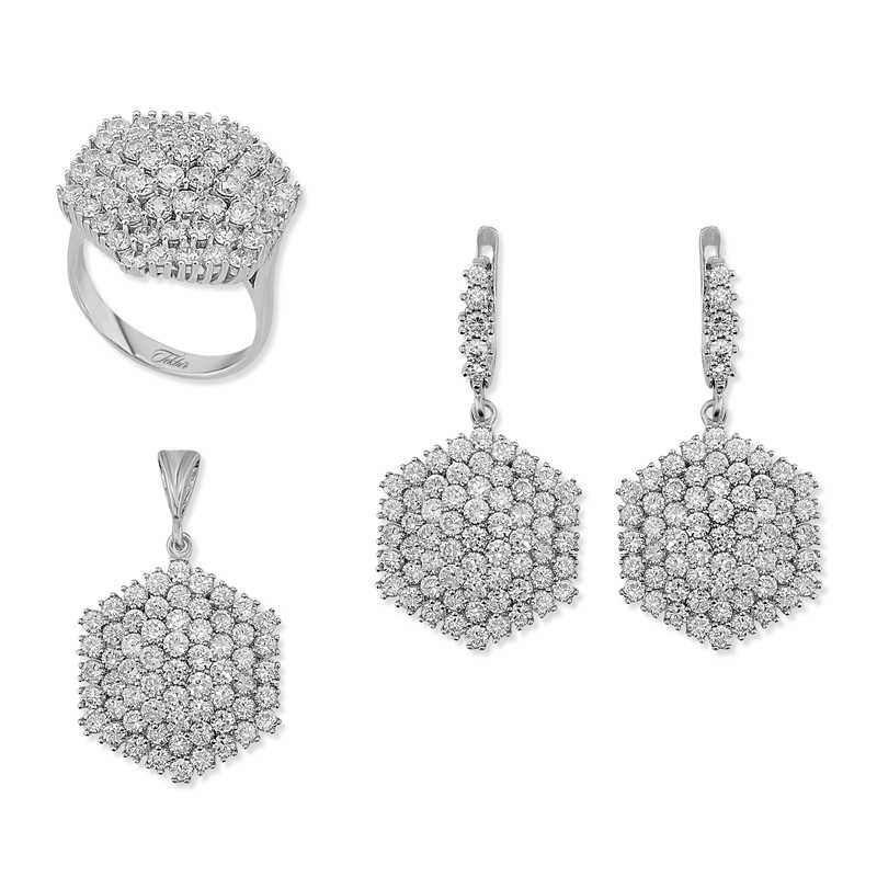 Silver Zircon Stone Hexagon Women’s Set