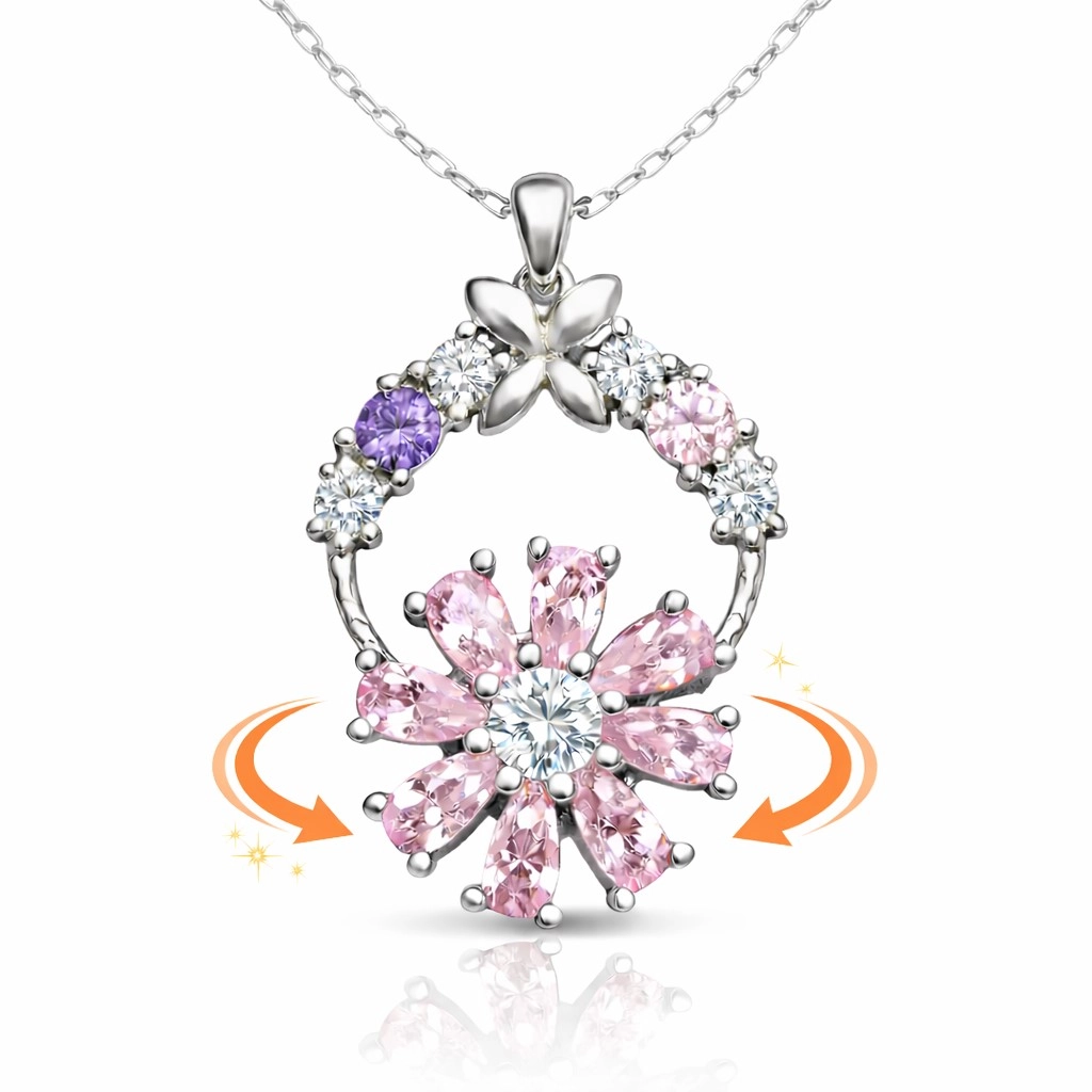 Silver Pink Spinning Flower Women’s Necklace