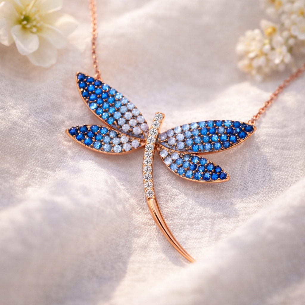 Silver Rose Dragonfly Women’s Necklace