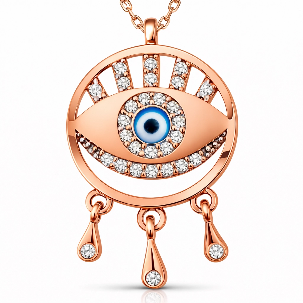 Silver Rose Evil Eye Women's Necklace