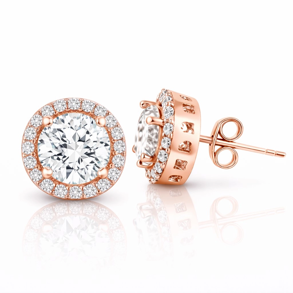 Silver Rose Round Mounted Diamond Model Earrings