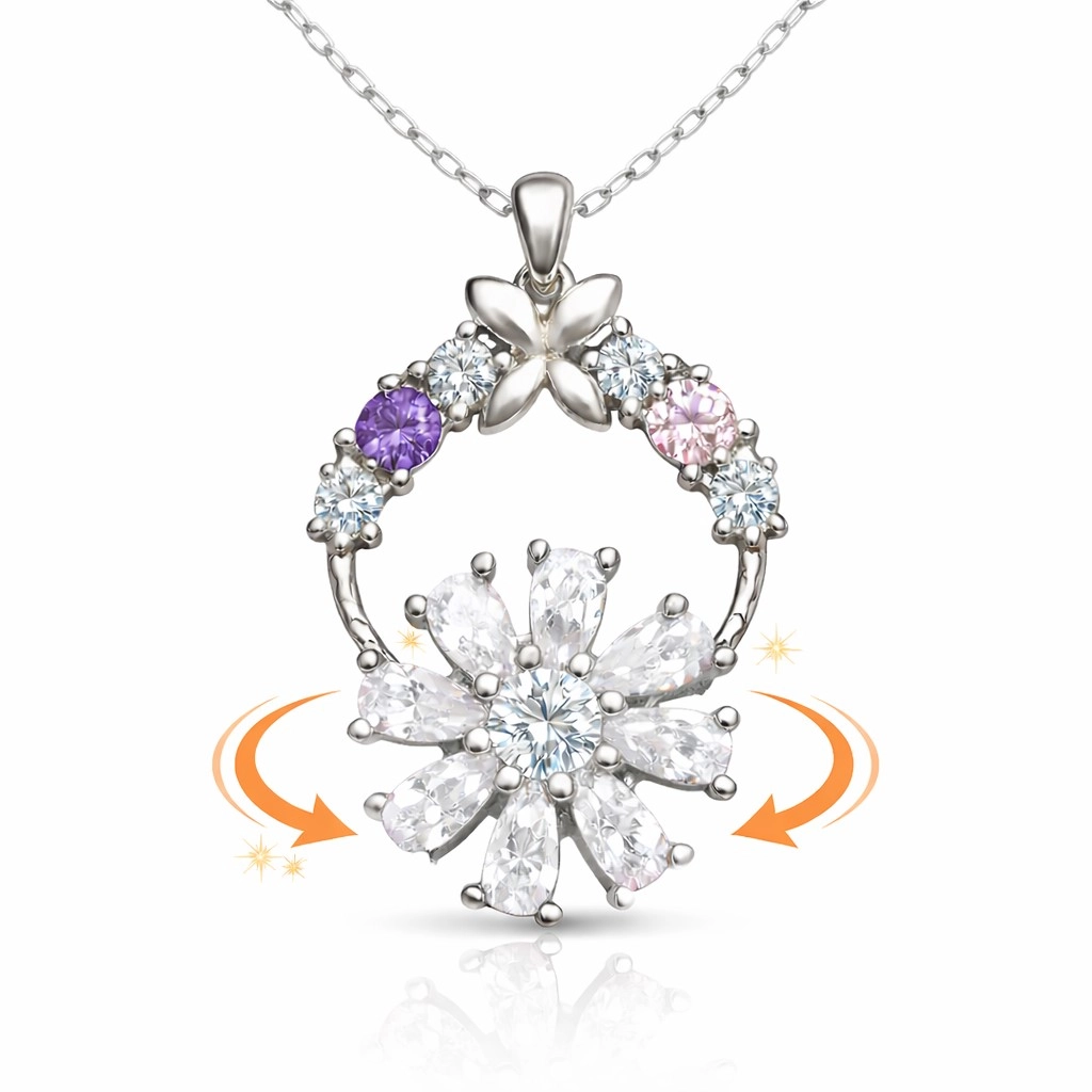 Silver White Spinning Flower Women’s Necklace