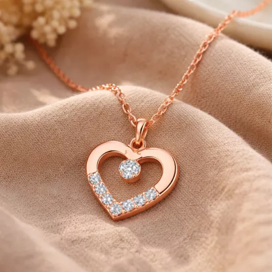 Gümüş Rose Minik Kalpli Tektaş Kadın Kolye