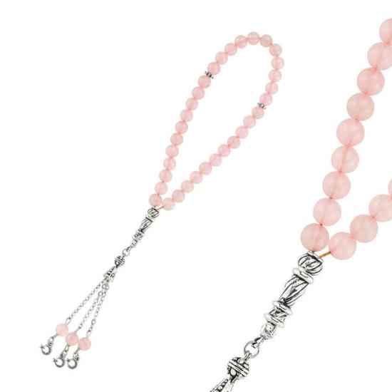 Natural Stone Metal Tasseled Rose Quartz Prayer Beads