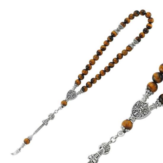 Natural Stone Metal Tassel Tiger Eye Stone Prayer Beads
