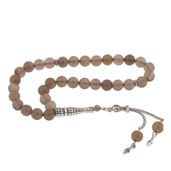 Natural Stone Metal Tasseled Water Agate Prayer Beads