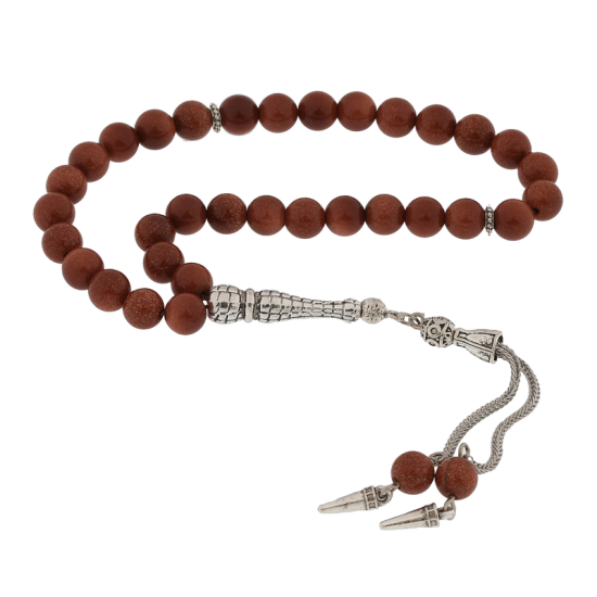 Brown Star Stone Prayer Beads with Natural Stone Metal Tassels