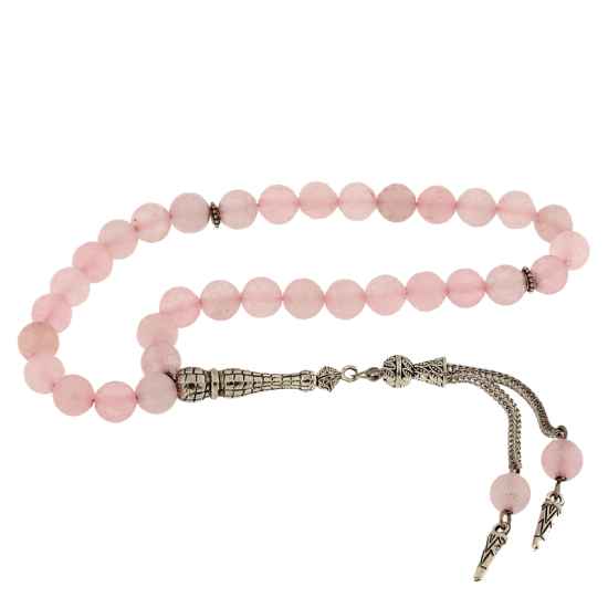 Natural Stone Metal Tasseled Rose Quartz Stone Prayer Beads