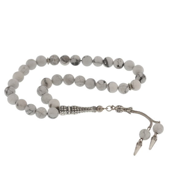 Natural Stone Metal Tasseled Howlite Prayer Beads