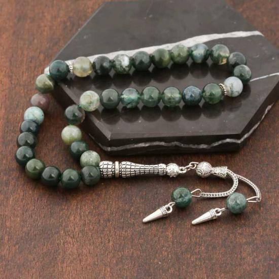 Natural Stone Metal Tassel Indian Agate Stone Prayer Beads