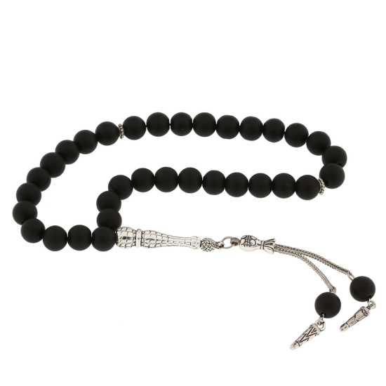 Natural Stone Metal Tassel Matte Onyx Stone Prayer Beads
