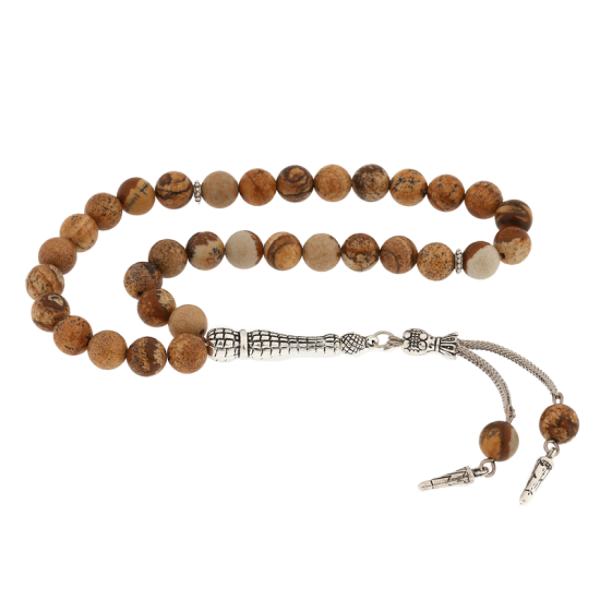 Natural Stone Jasper Stone Prayer Beads with Metal Tassels