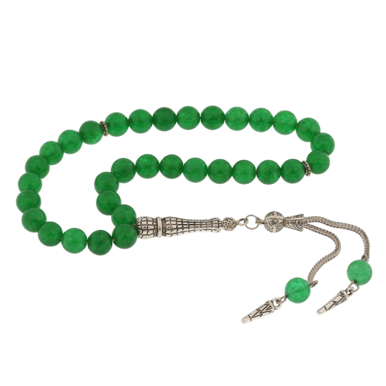 Green Jade Prayer Beads with Natural Stone Metal Tassels