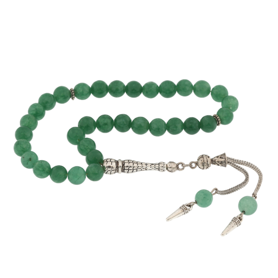 Green Jade Prayer Beads with Natural Stone Metal Tassels
